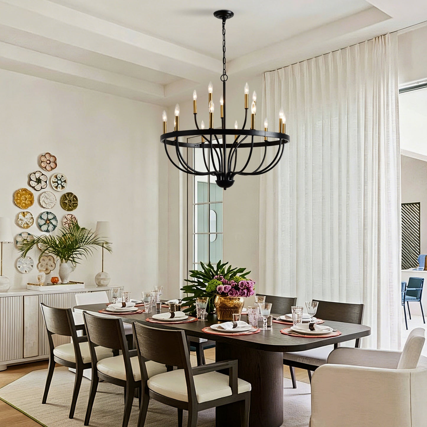 15-Light Chandelier Industrial Iron Candle Chandelier Modern Suspended Farmhouse Pendant Light Fixtures for Dining Room Bedroom Living Room Kitchen Island Foyer (NO Include Bulb) Gold + Black