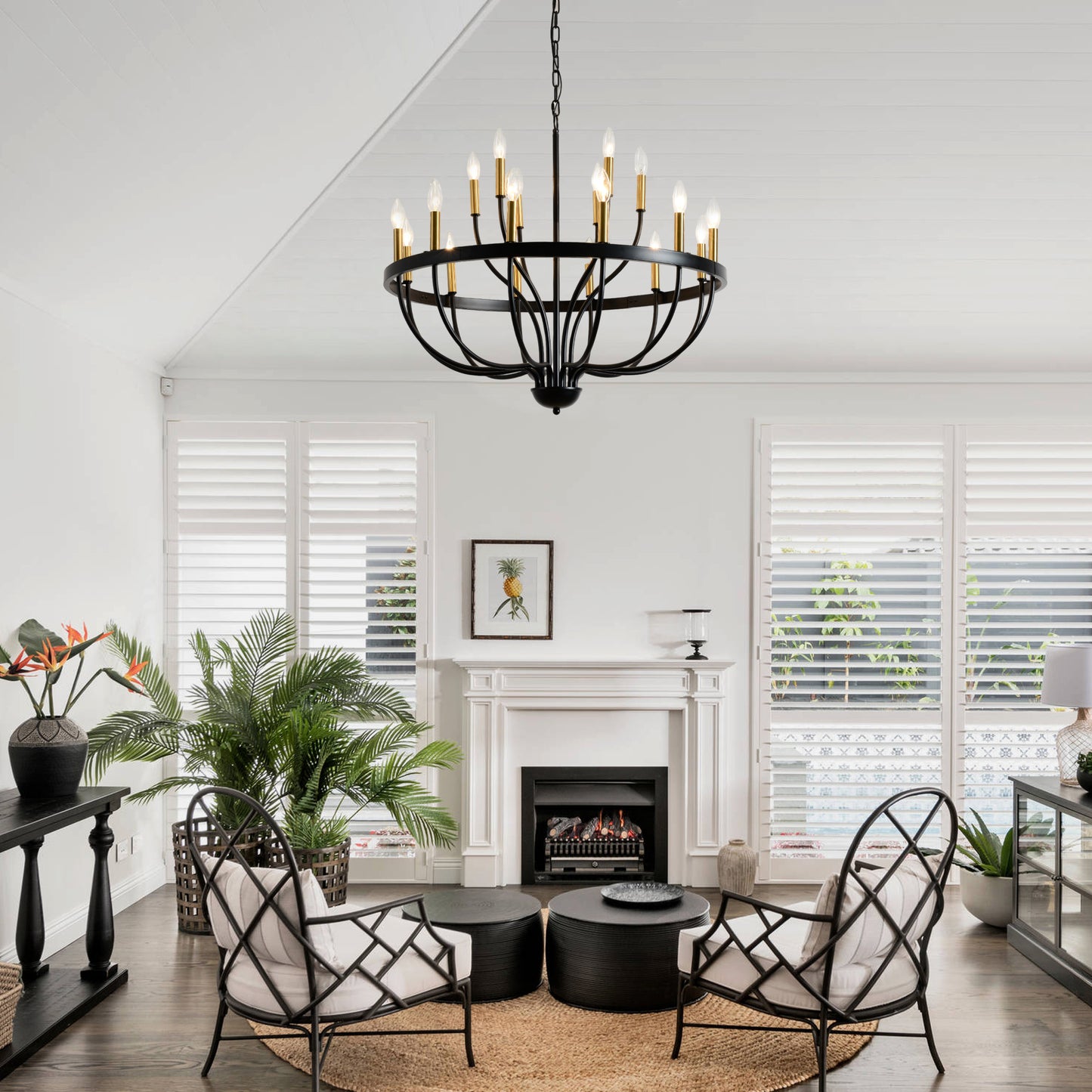 18-Light Chandelier Industrial Iron Candle Chandelier Modern Suspended Farmhouse Pendant Light Fixtures for Dining Room Bedroom Living Room Kitchen Island Foyer (NO Include Bulb) Gold + Black