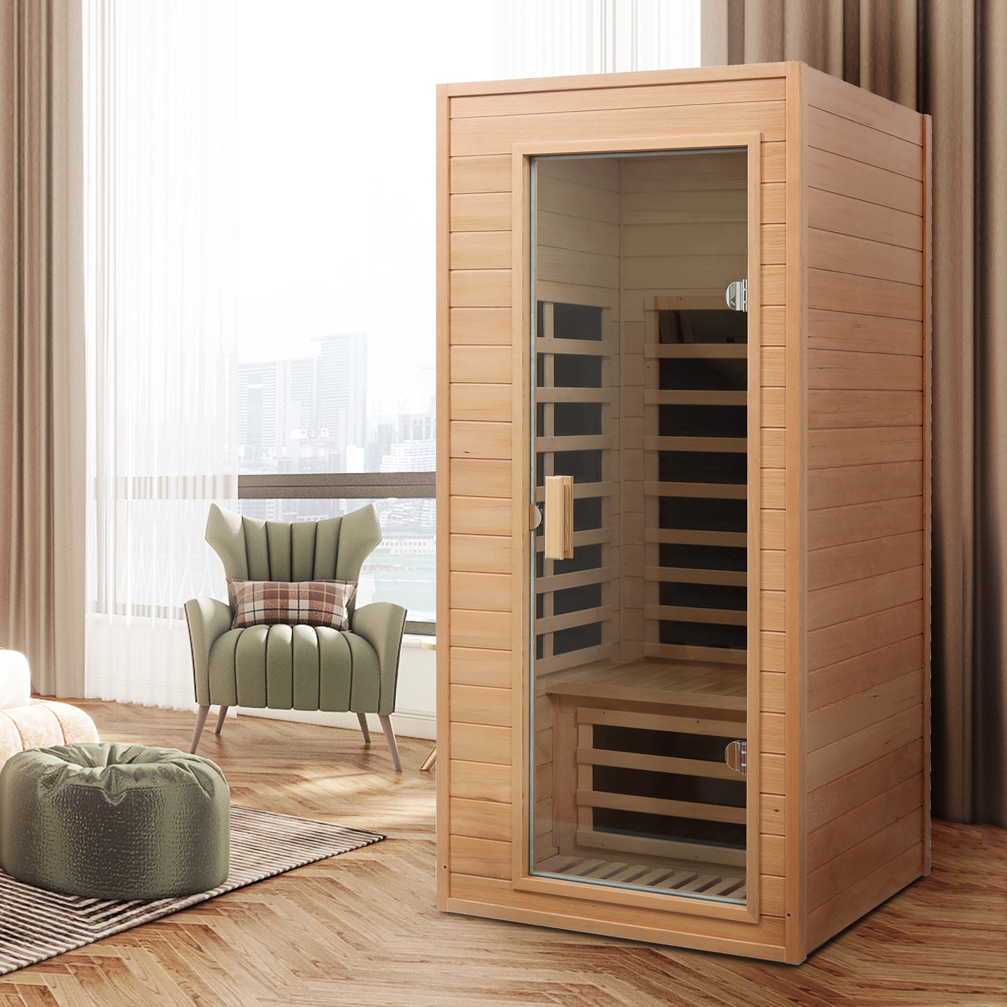 One Person Far Infrared Sauna Room - Natural Wood & Metal