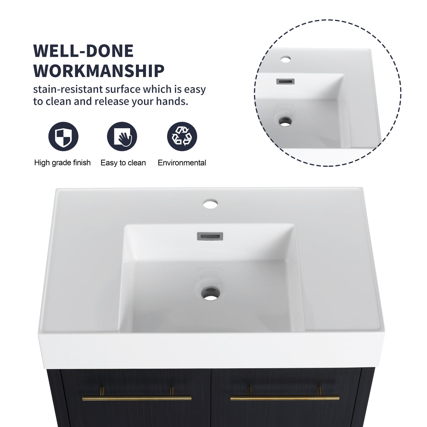 30 Inch Wall-Mounted Bathroom Vanity - Black Chestnut Plywood