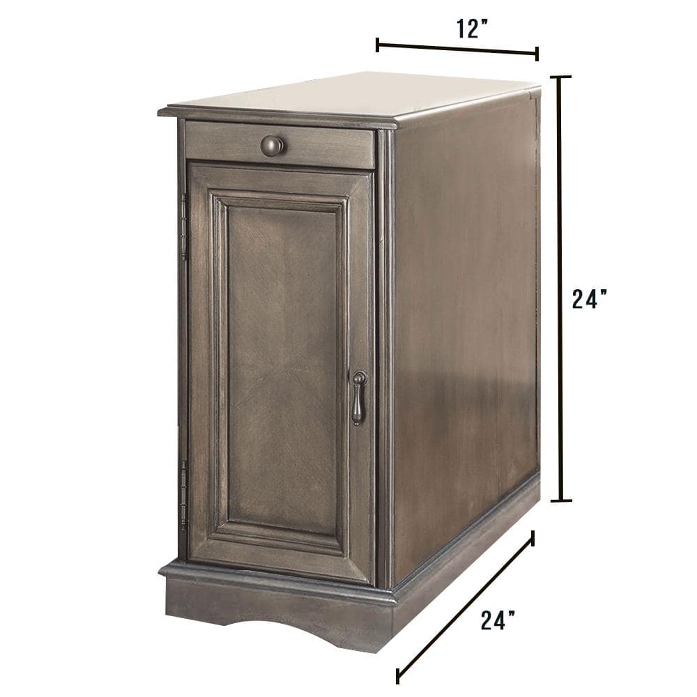 Gray Solid Wood Nightstand with USB Outlet - Bedroom Storage Table