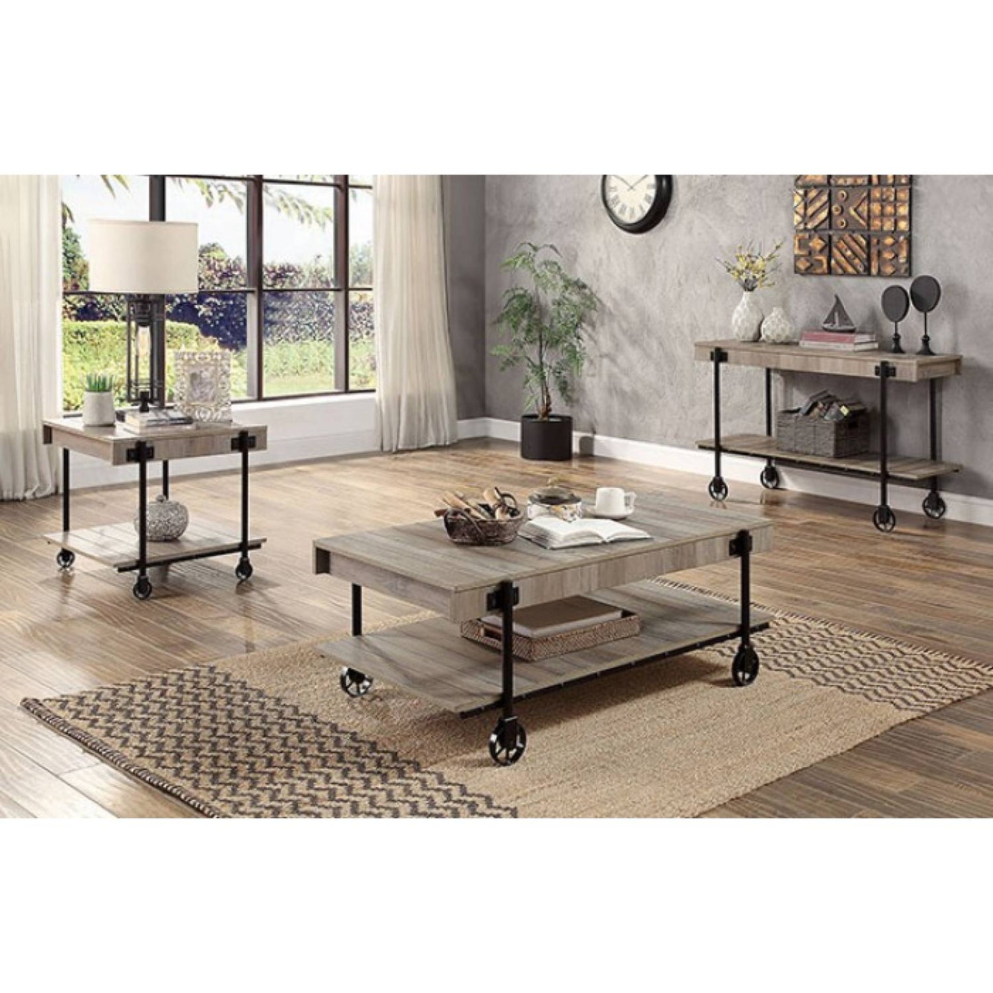 Black & Natural Steel Console Table - Rectangular Sofa Table