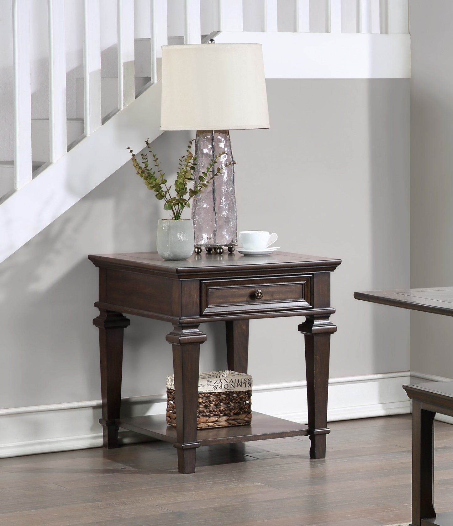 Traditional Design End Table with Storage Drawer Espresso Finish Living Room Furniture 1pc