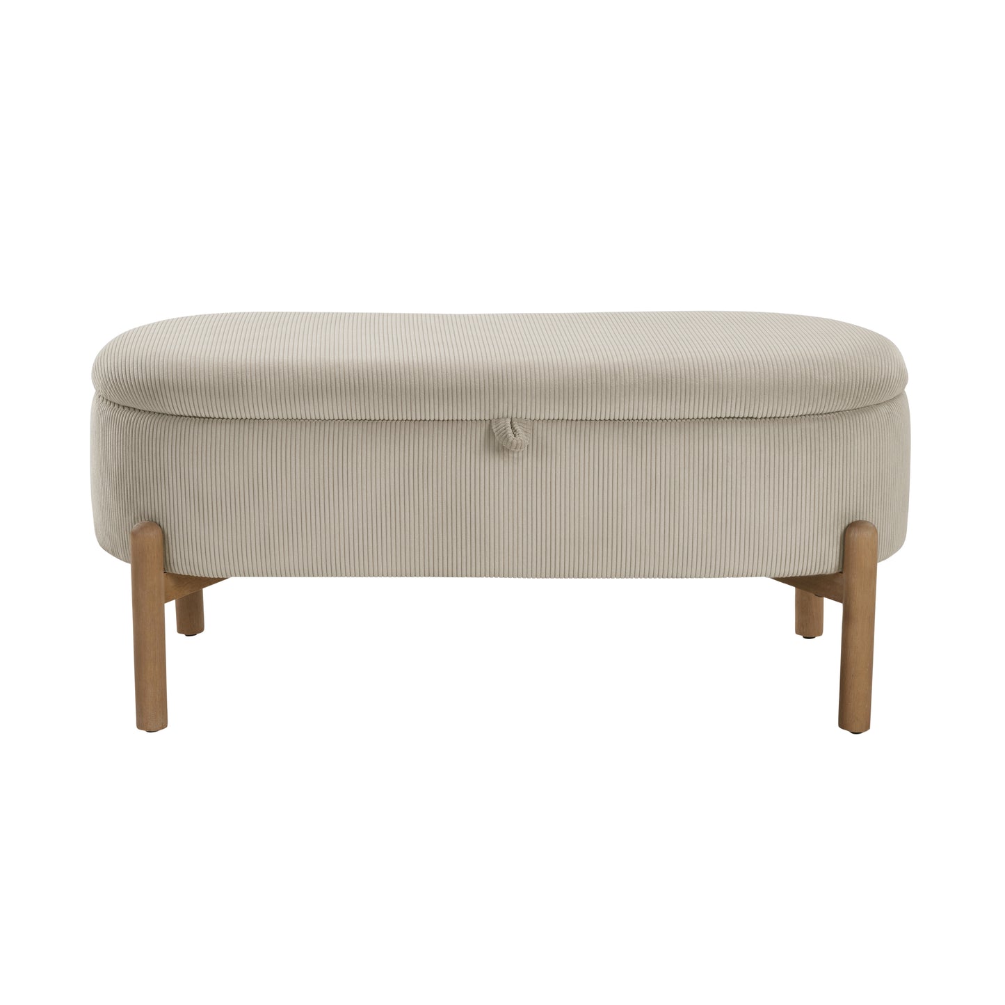 Storage Bench Taupe Cushioned Seat Corduroy Upholstery Lift Top Solid Wood Legs 1pc