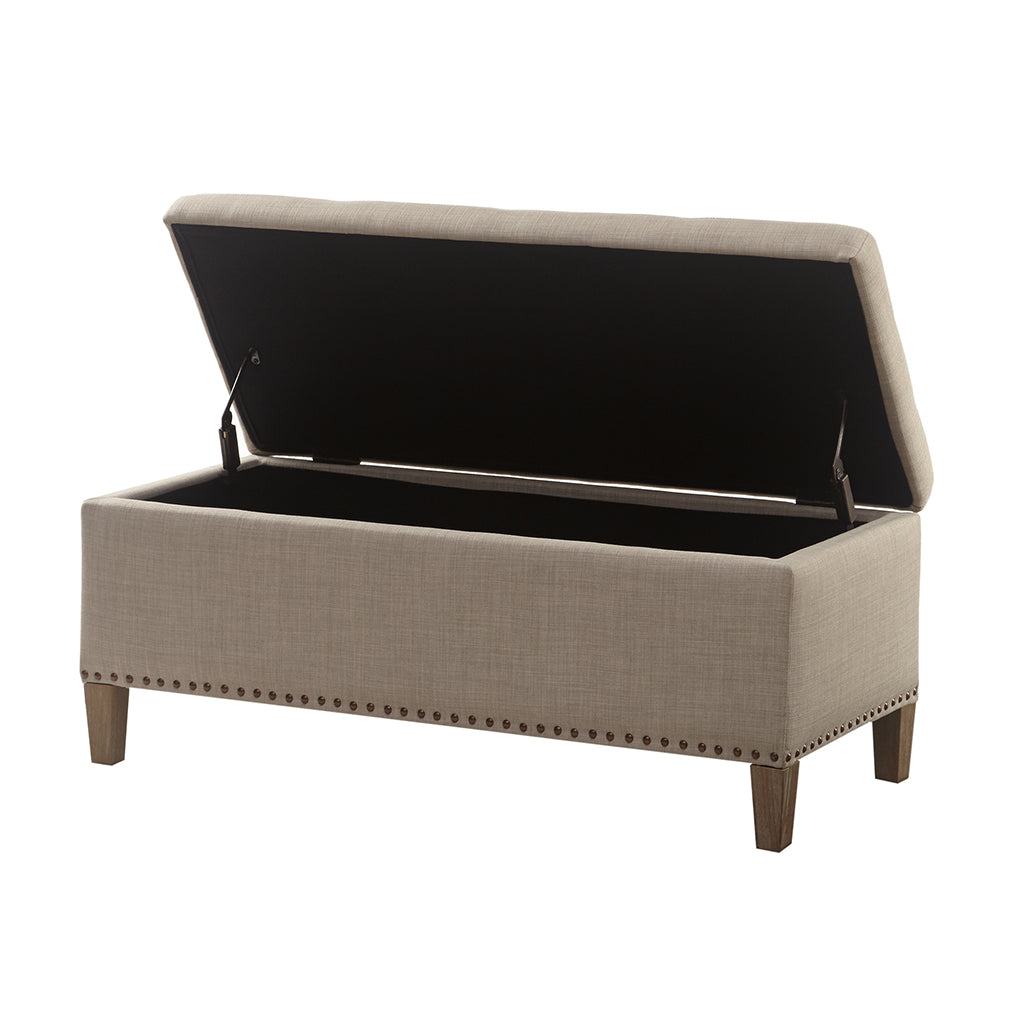 Light Grey Polyester Storage Bench with Tufted Top for Living Room