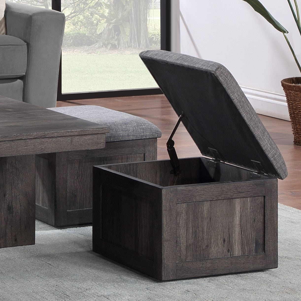 Rustic Brown Coffee Table with 4 Storage Stools