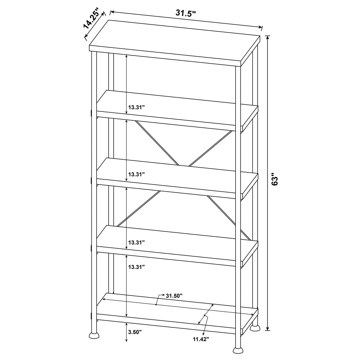 Brown 4 Shelf Bookcase - Office Storage