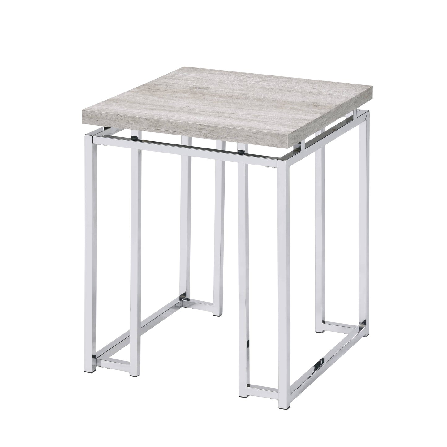 Natural Oak and Chrome End Table with Metal Sled Base