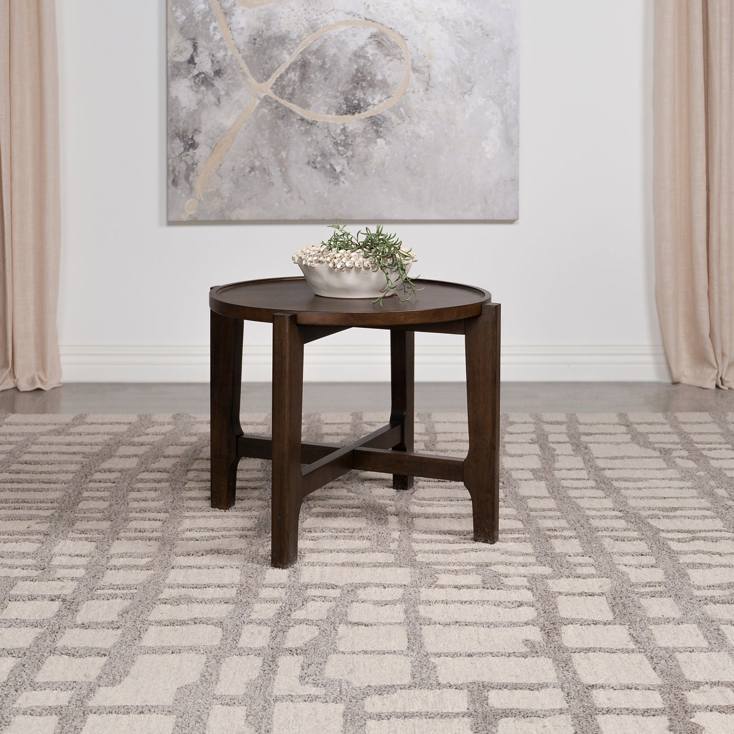 Mavis Dark Brown Round Solid Wood End Table
