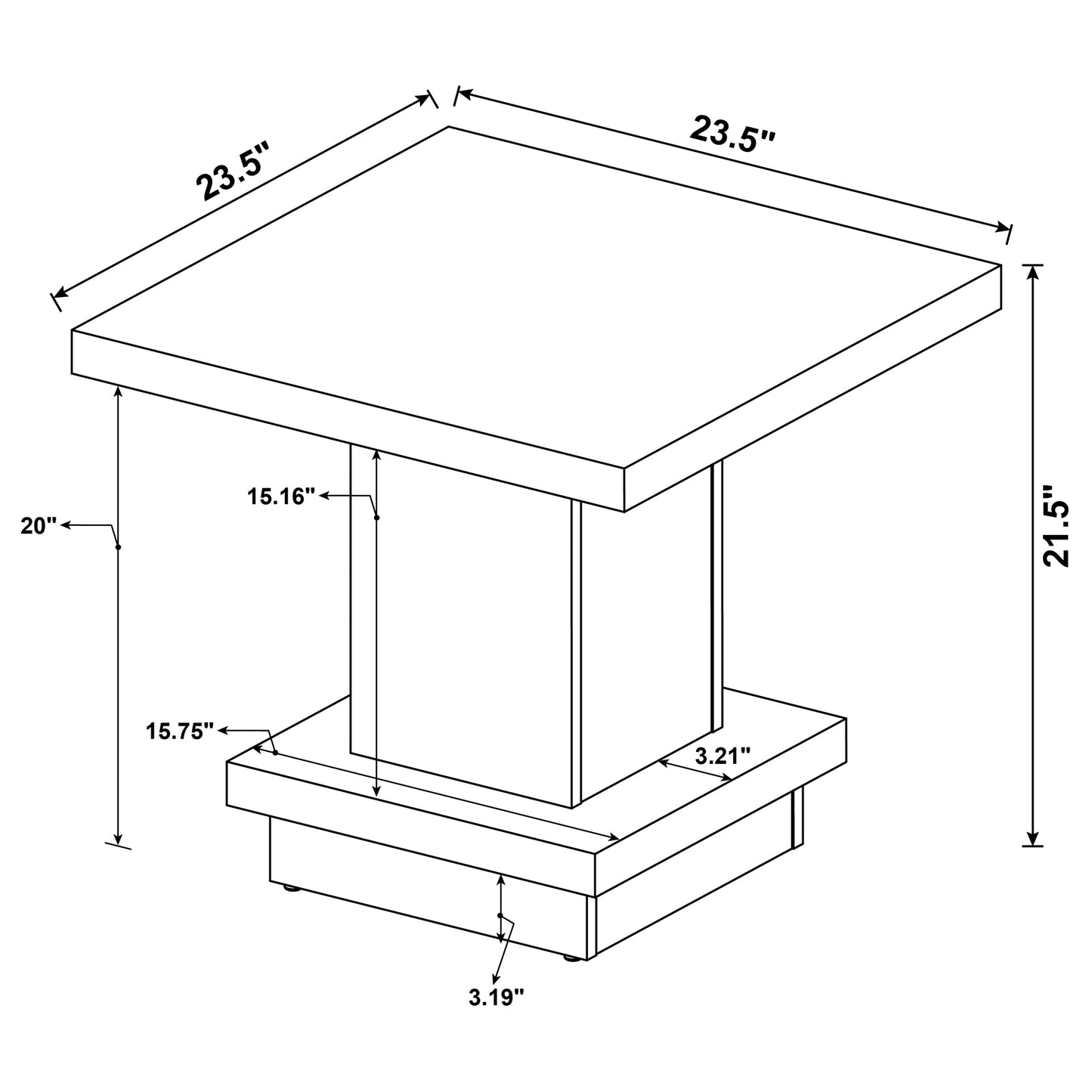 Mbala Cappuccino Square Pedestal End Table - Solid Wood & MDF