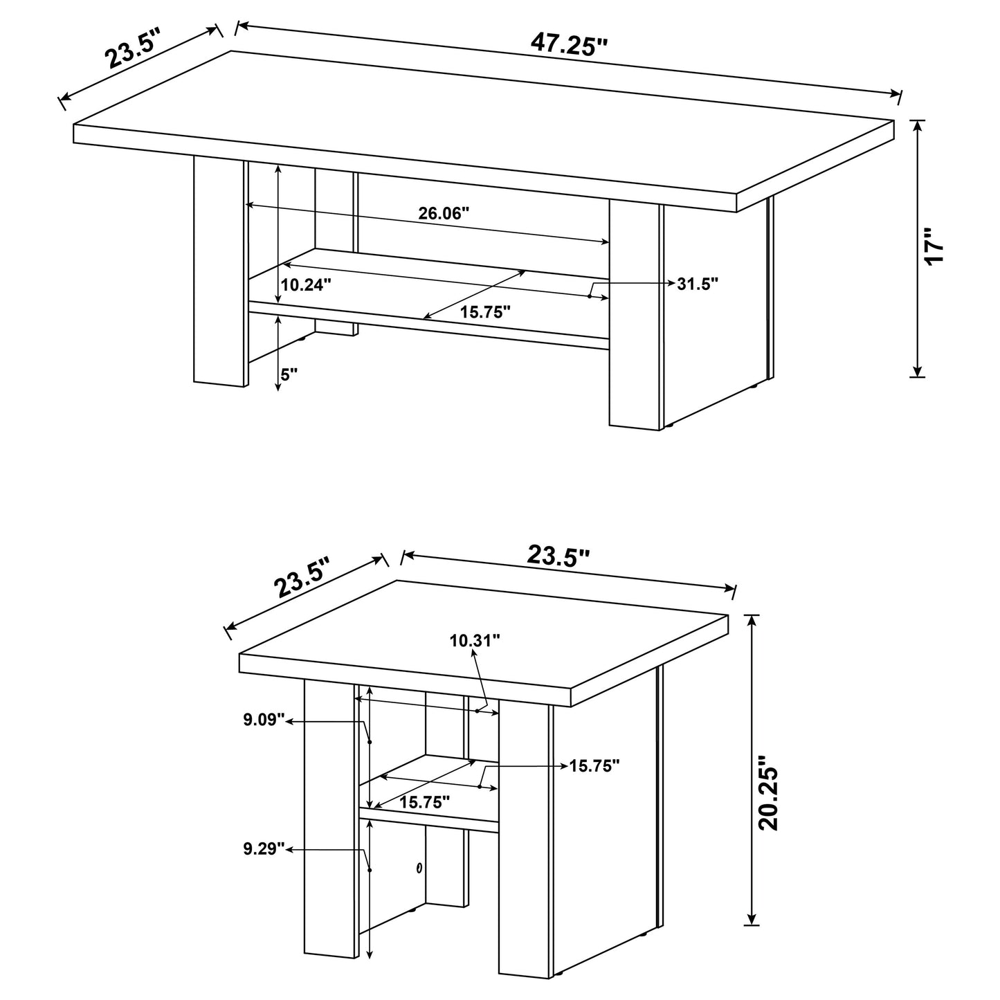 Salton Black Oak Coffee Table Set - 3 Piece Storage
