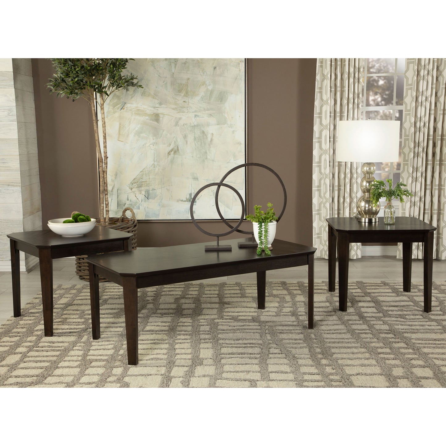 Amaro Dark Brown 3-Piece Coffee and End Table Set