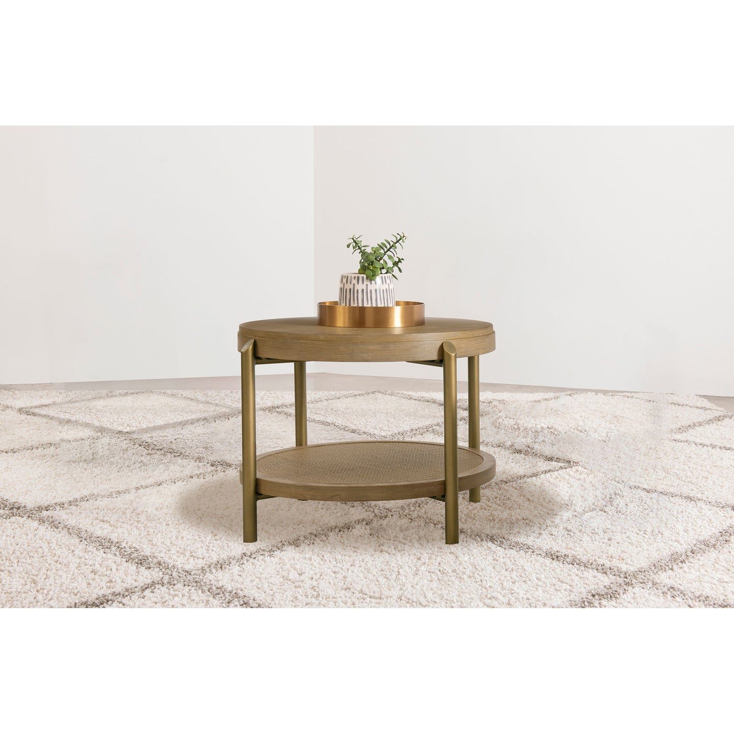 Benson Sand Wash Round End Table with Storage Shelf