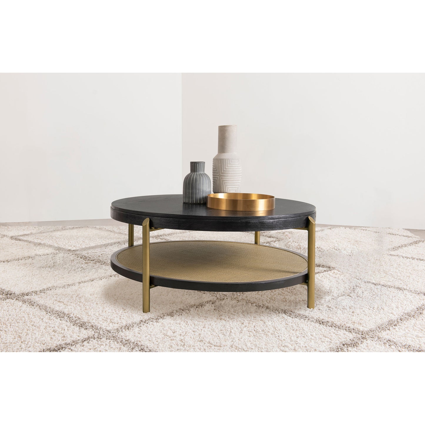 Benson Black Round Coffee Table with Storage Shelf