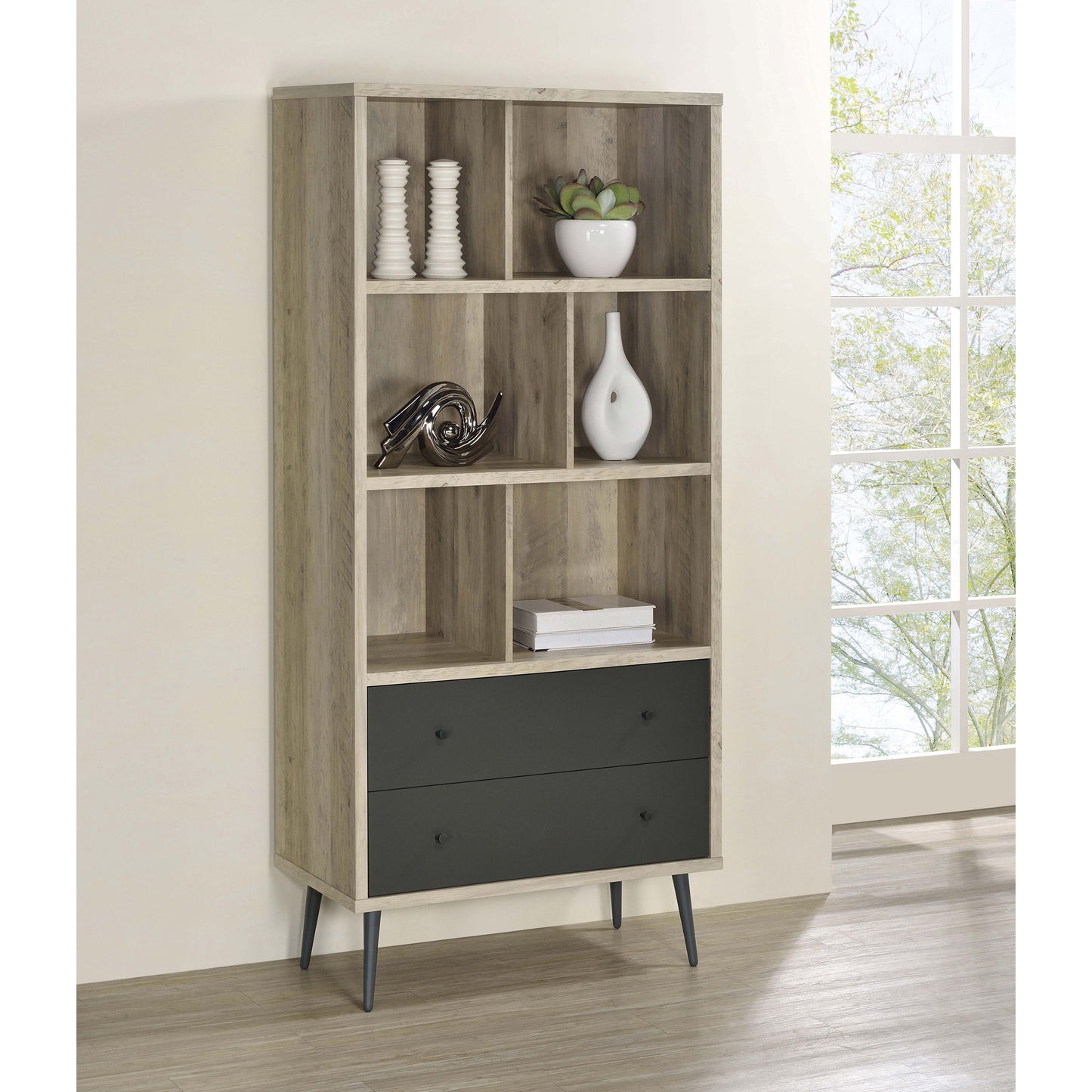 Minerva Distressed Pine 3-shelf Bookcase with Drawers