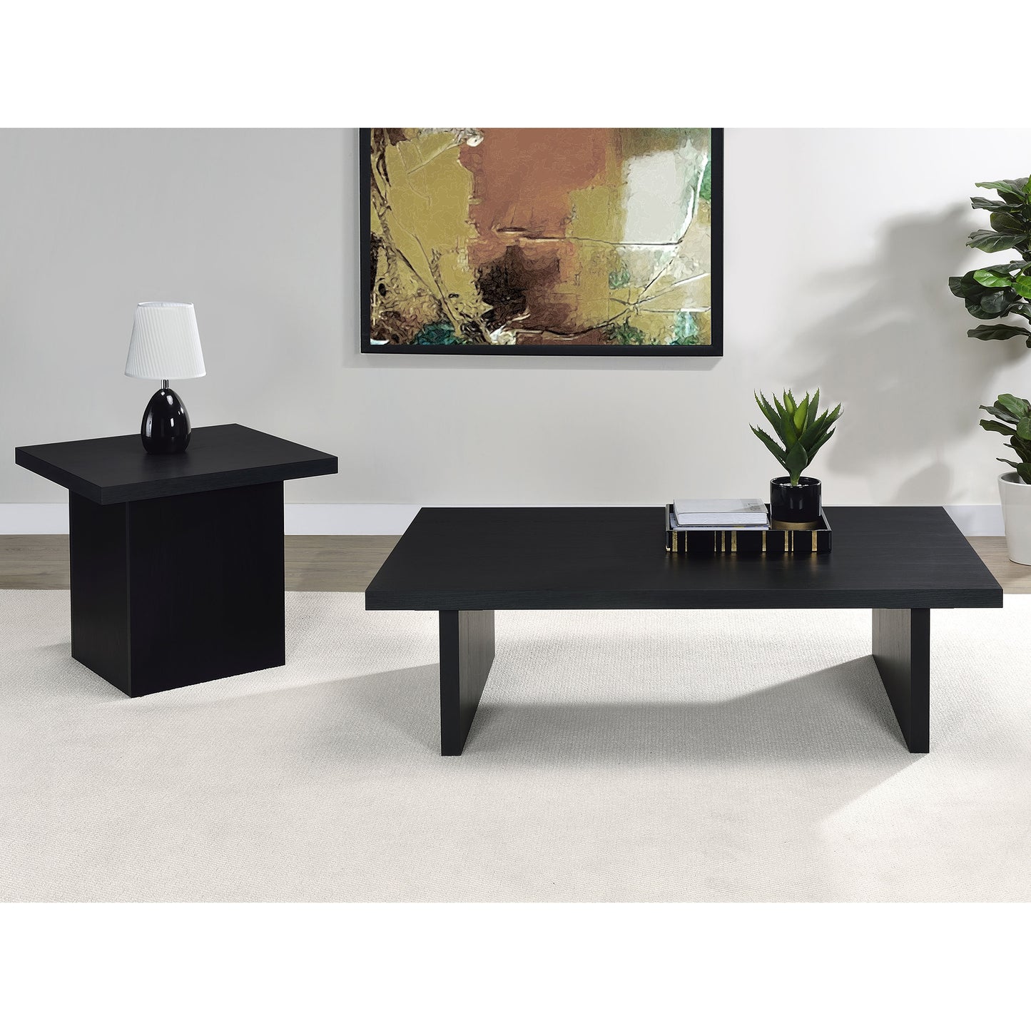 Caroline Black 2-piece Rectangular Coffee and End Table Set