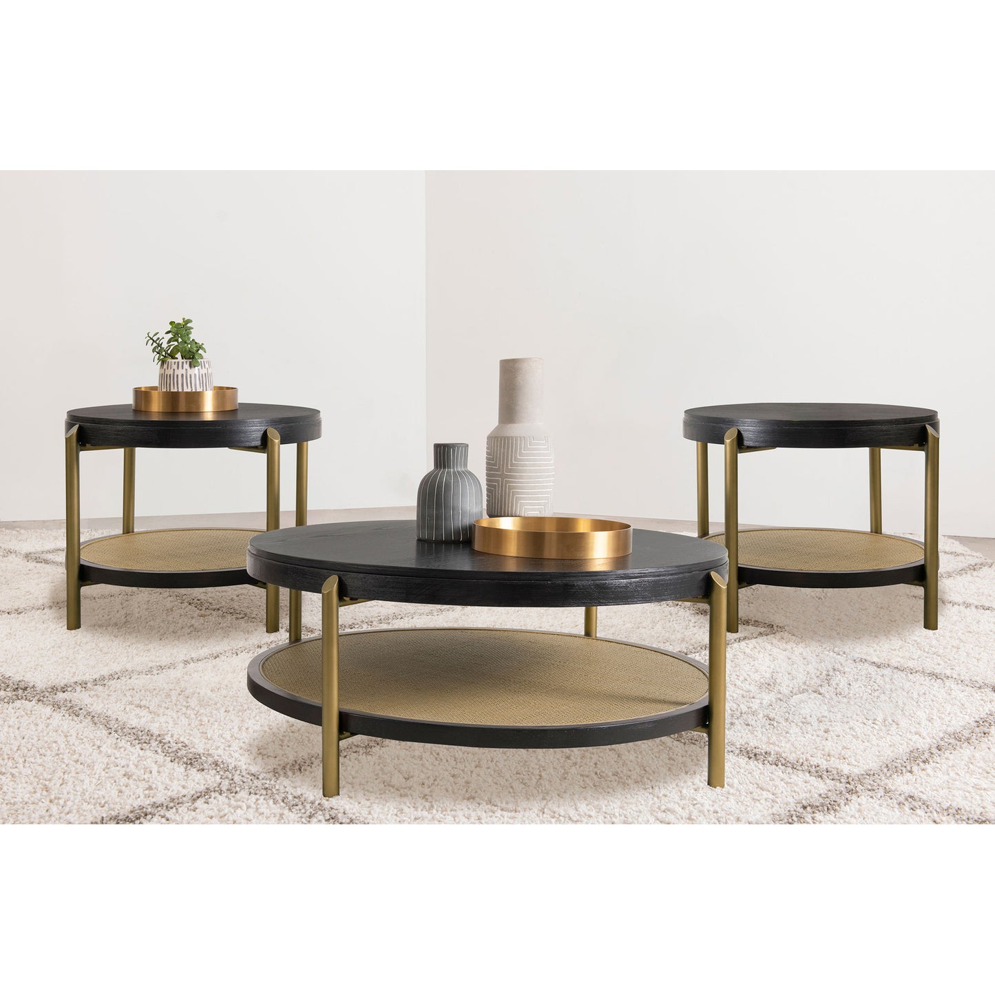 Benson Black 3-piece Round Coffee and End Table Set