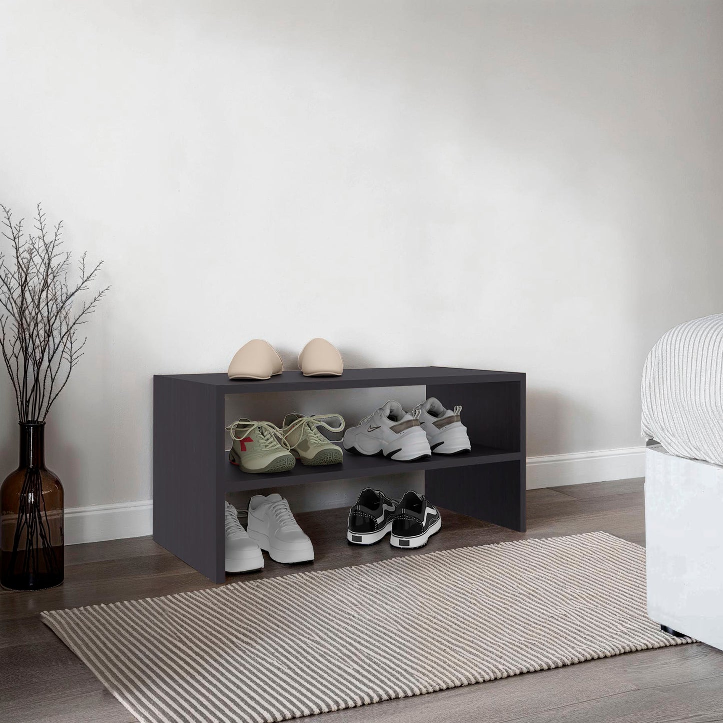Silpa Small Shoe Rack with Three Open Shelves, Compact Modern Shoe Organizer for Entryway or Closet, 23.6 Wide