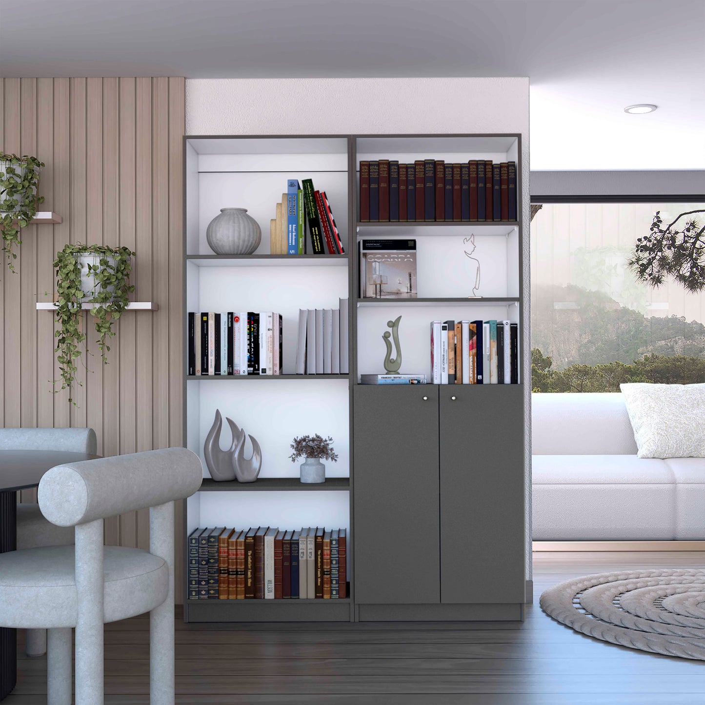 Dupree 2 Piece Home Bookcase set, 49" Wide with 9 Shelves , Living Room Matt Gray / White
