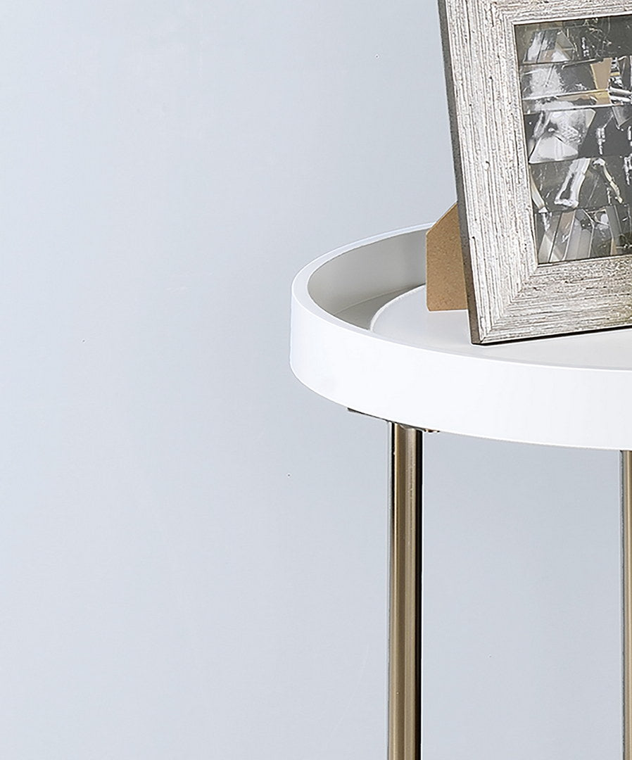 White Mid-Century Side Table with Storage Shelf for Living Room
