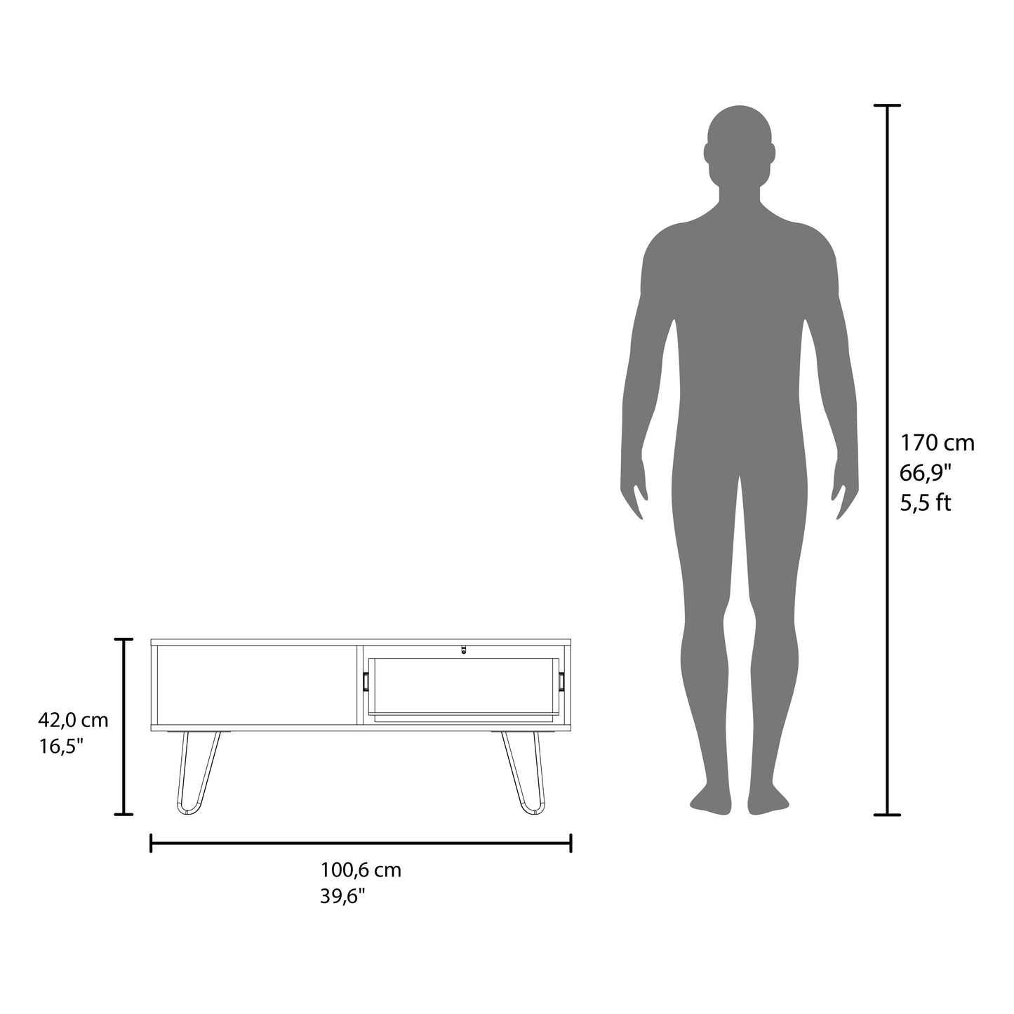 White & Light Oak Coffee Table with Storage