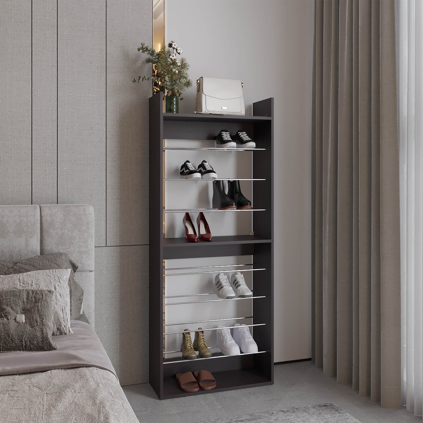 Shoe Rack, 10 Shelves, Black Wengue