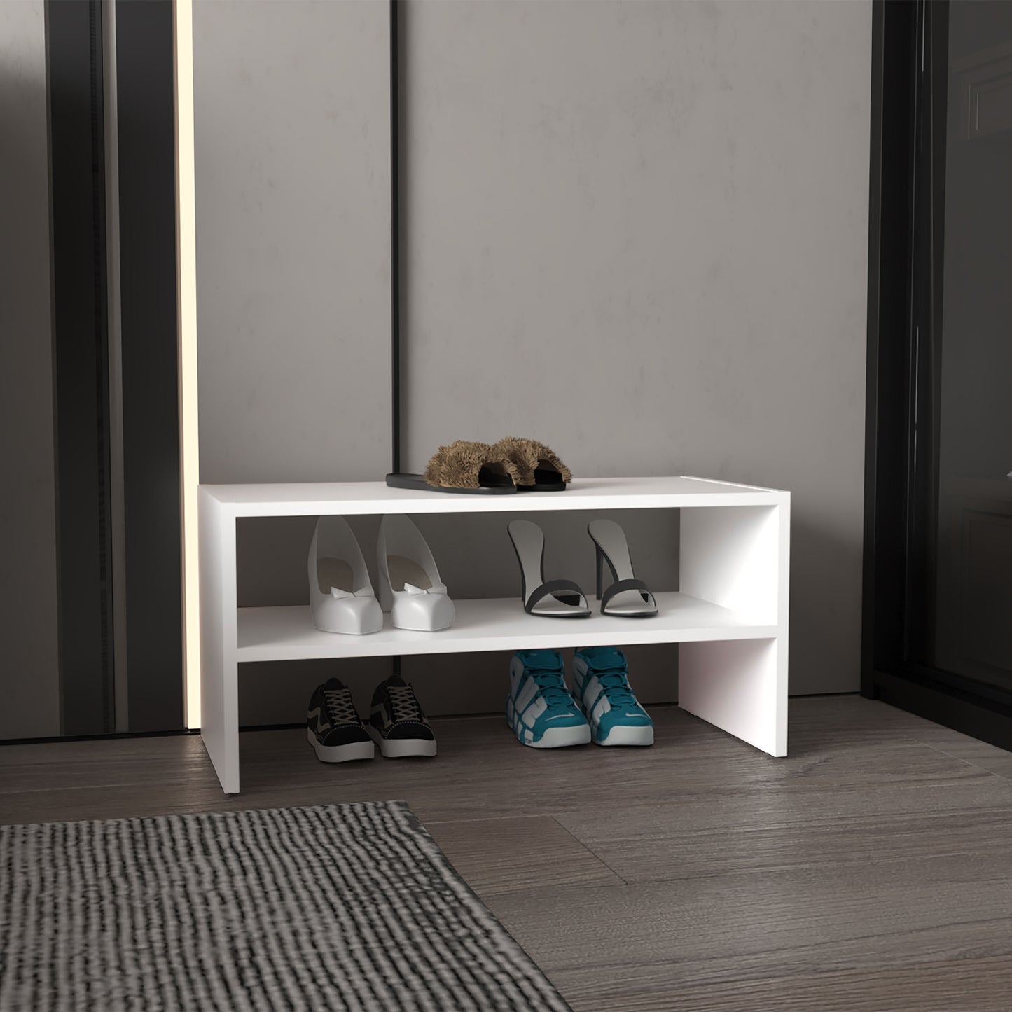 Modular Shoe Rack 13.7" H, 2 Shelves, White - Living Room