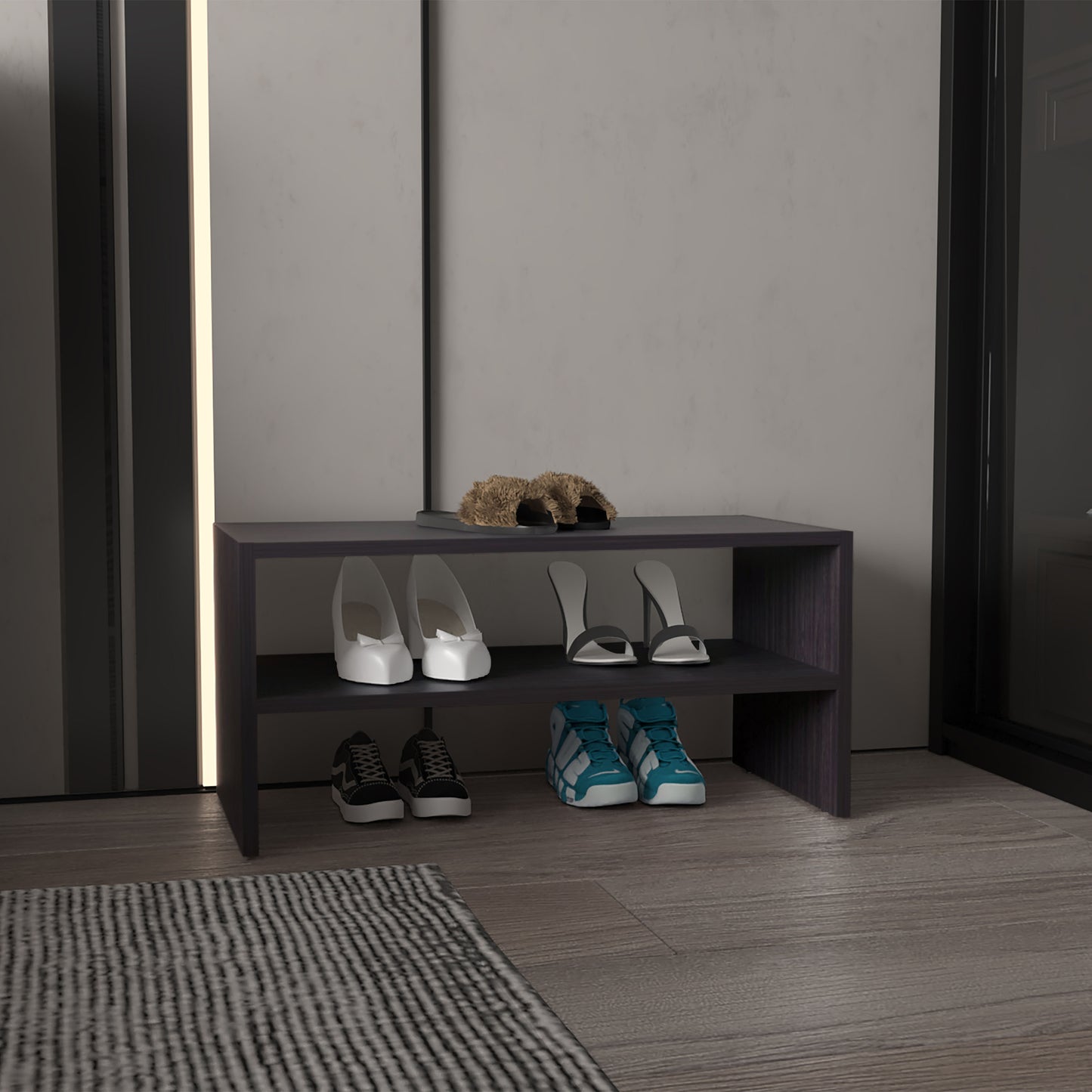 Shoe Organizer 13.7" H, 2 Shelves, Black Wengue - Living Room