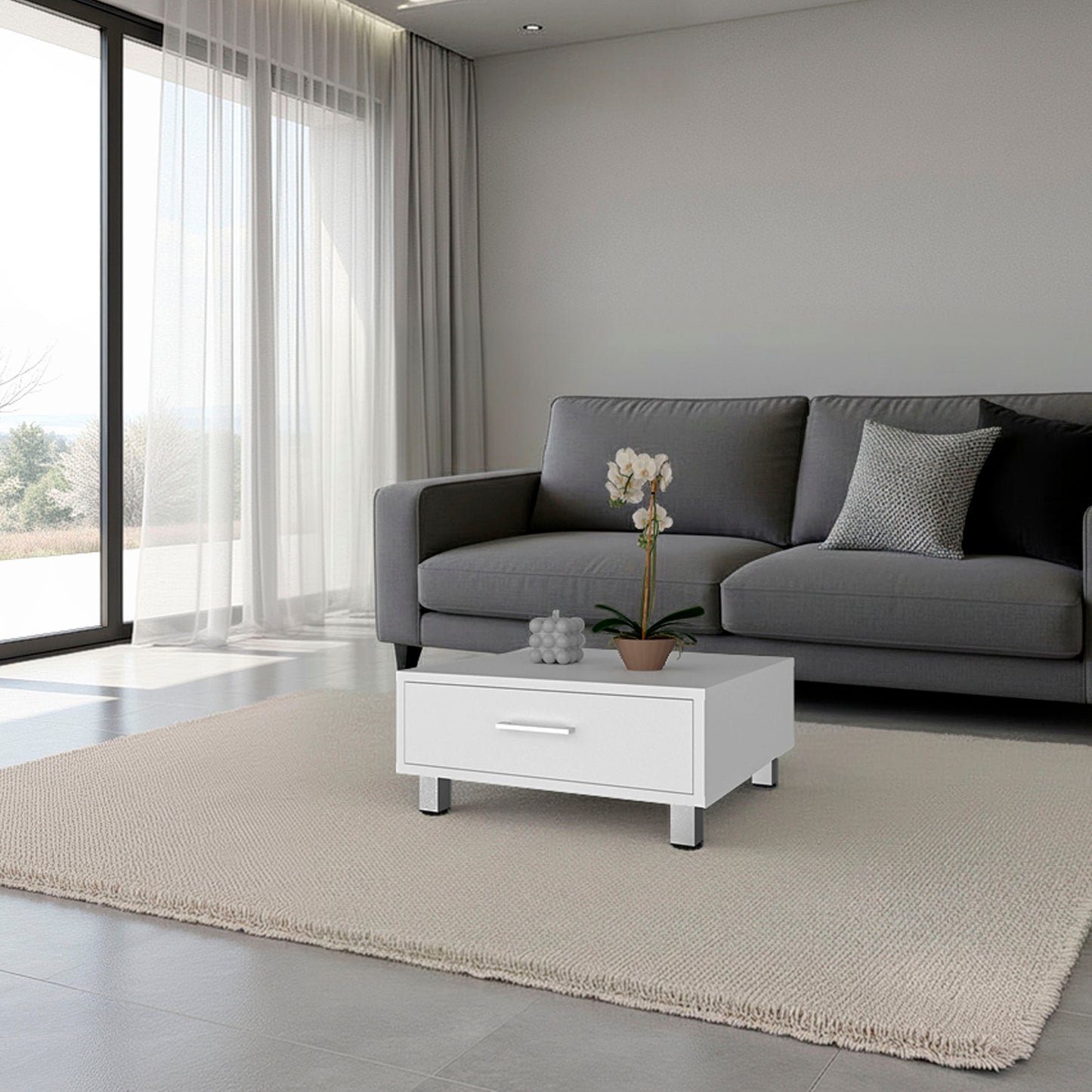 Athens Coffee Table, One Drawer, Four Legs, White