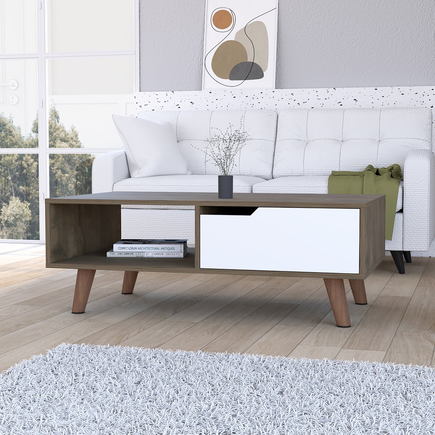 Hamburg Coffee Table 2.0 , One Open Shelf, One Drawer