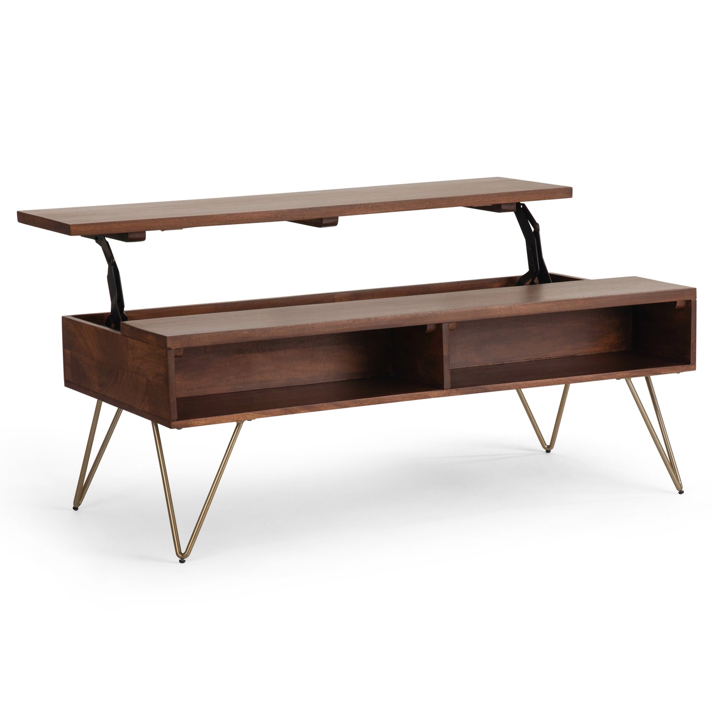 Hunter 48 inch Wide Solid Mango Wood Lift Top Coffee Table in Umber Brown