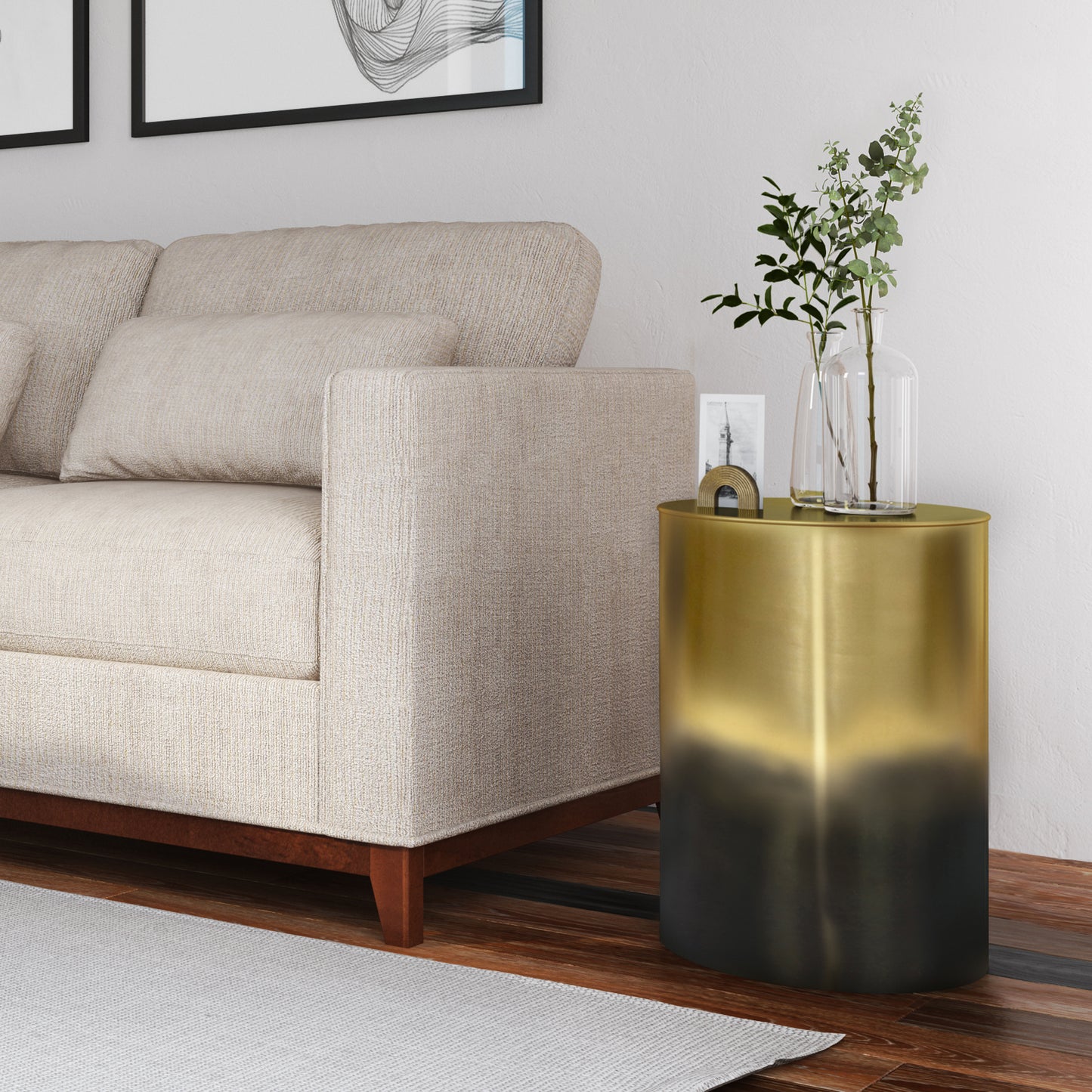 16" Round Black Metal Accent Table - Cylinder Side Table for Living Room