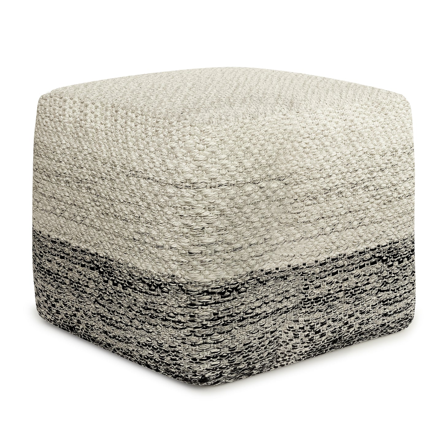 Macie 18 inch Wide Square Pouf in Grey and White PET Polyester