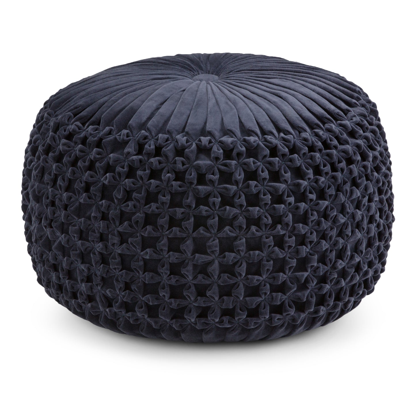 Renee 20 inch Wide Round Pouf in Navy Velvet
