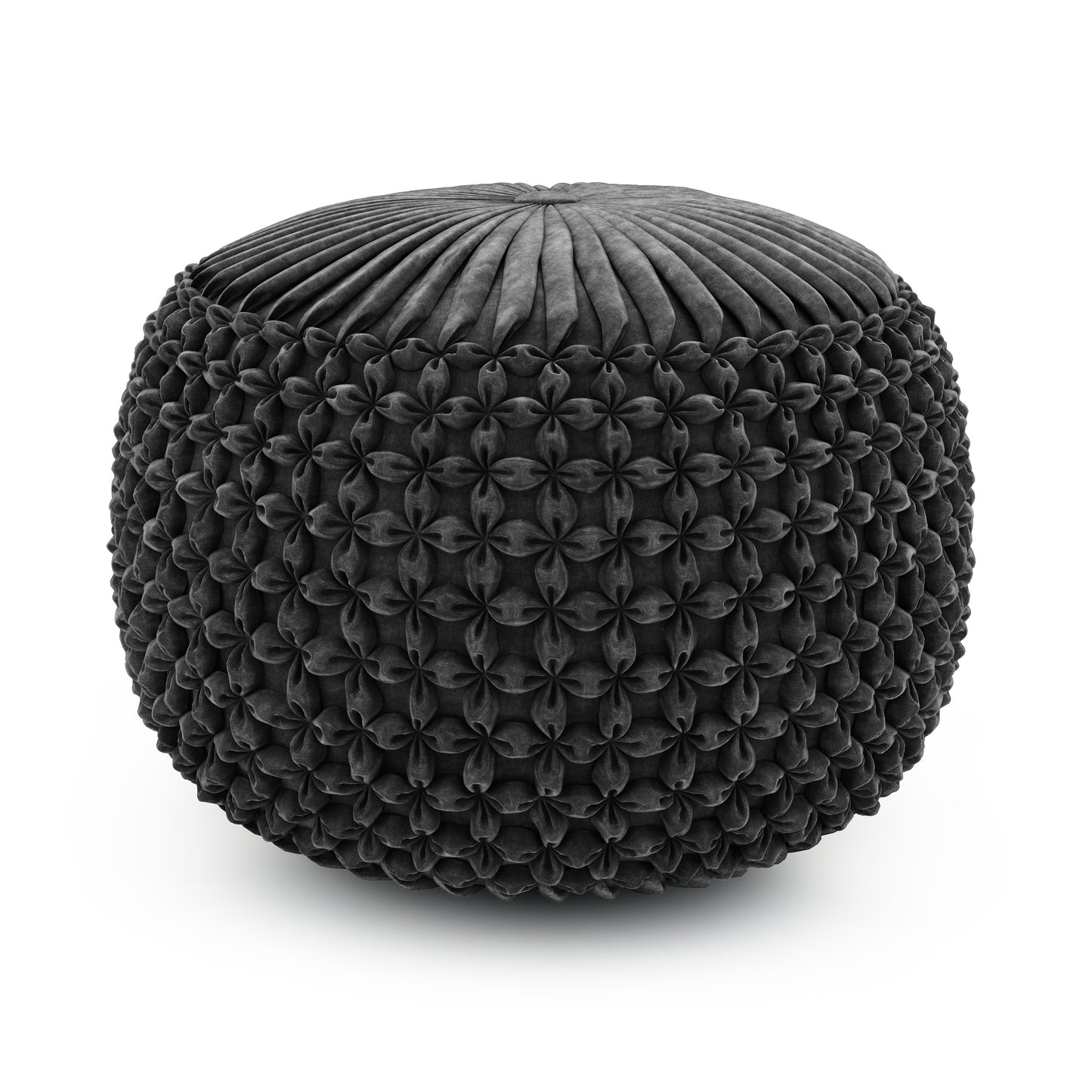 Renee 20 inch Wide Round Pouf in Slate Grey Velvet