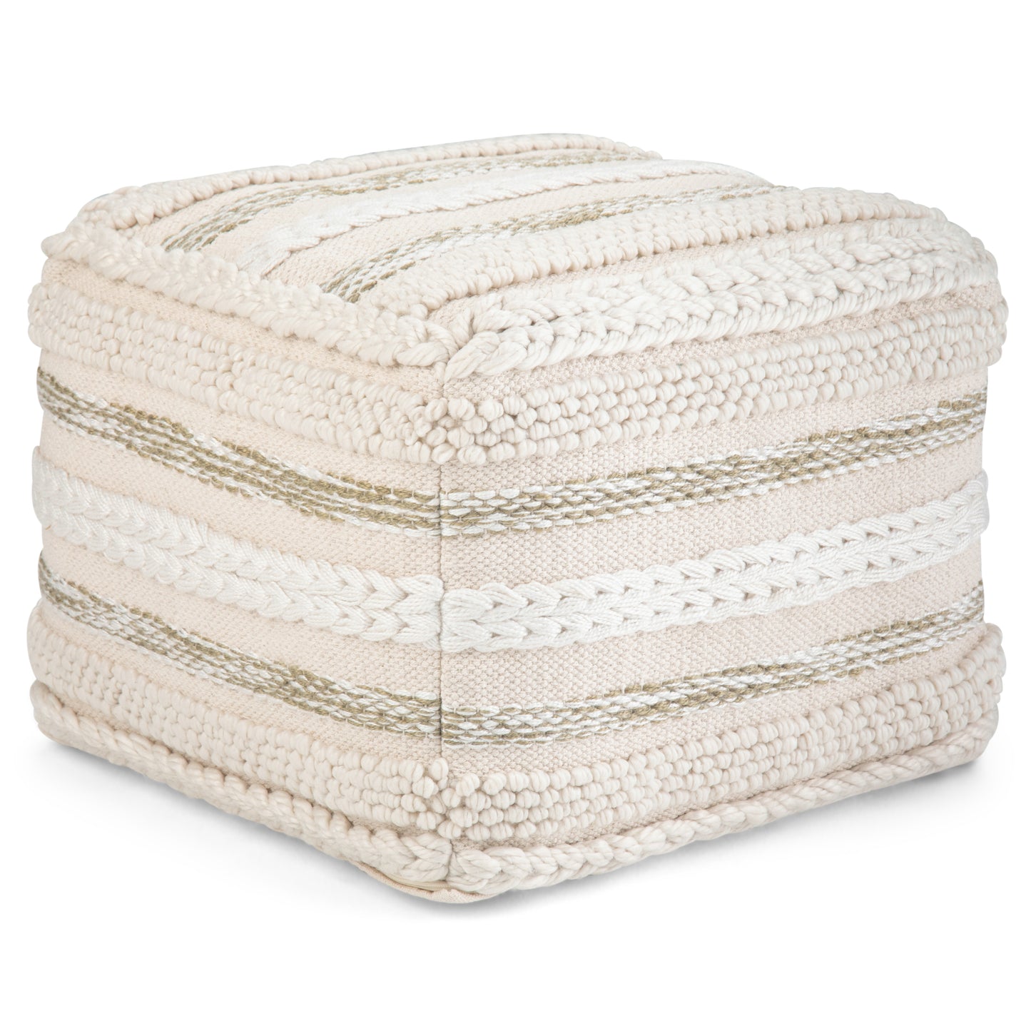 Sommer 18 inch Wide Square Pouf in Natural Handloom Woven Cotton