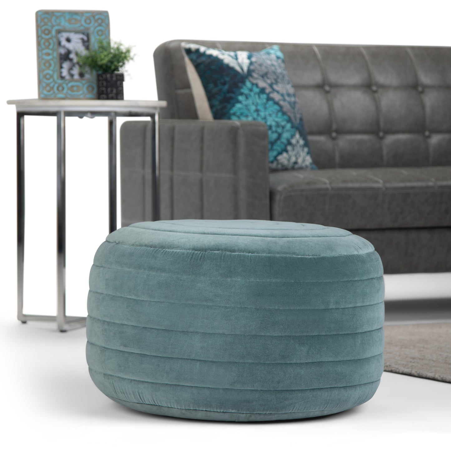 Round Blue Fabric Bean Bag Chair - 20 Inch