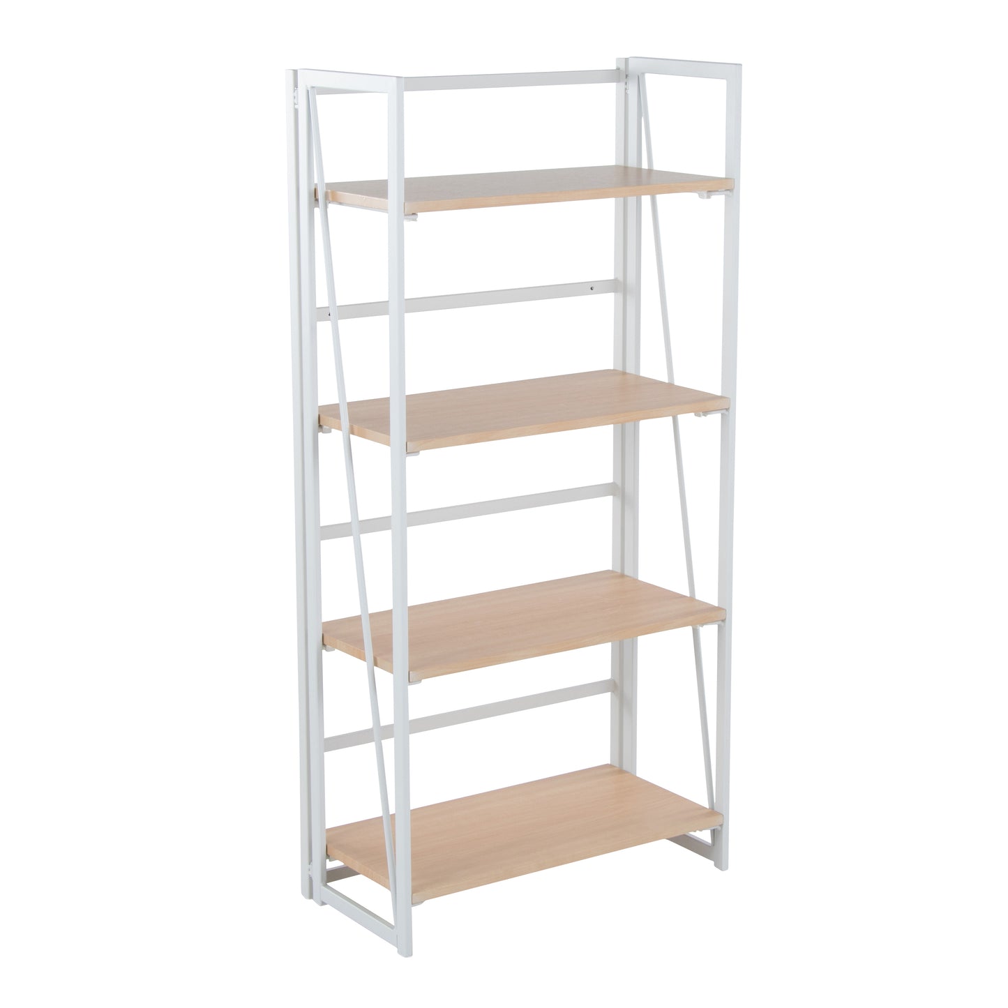 Contemporary Bookcase in White Painted Metal and Natural Wood