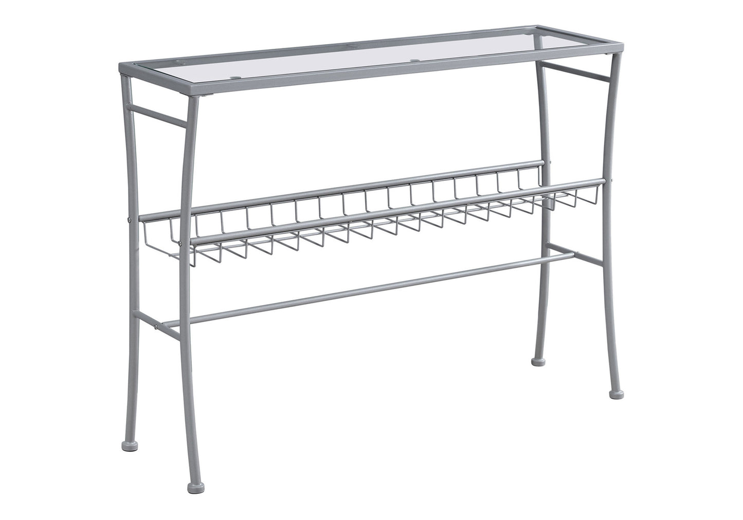Accent Table, Console, Entryway, Narrow, Sofa, Living Room, Bedroom, Clear Tempered Glass, Silver Metal, Contemporary, Modern