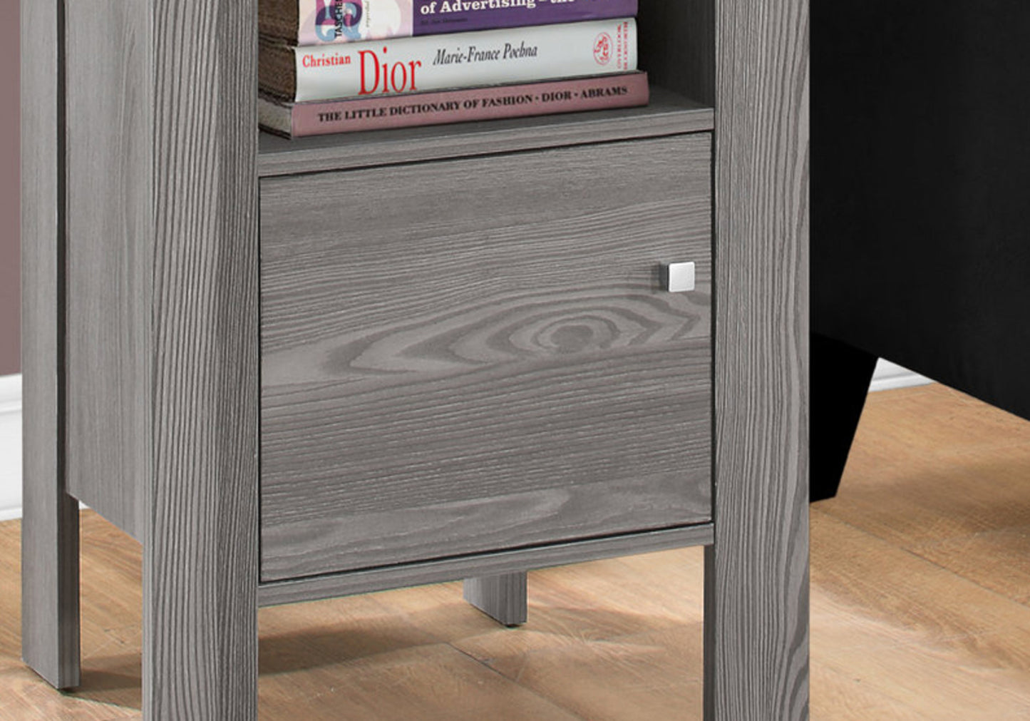 Grey Nightstand with Storage - 17.25" Side Table for Living Room