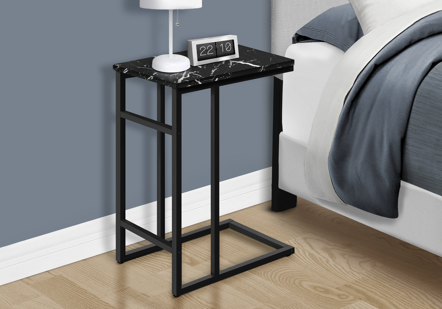 Black C-Shaped End Table - 18 Inch Side Table