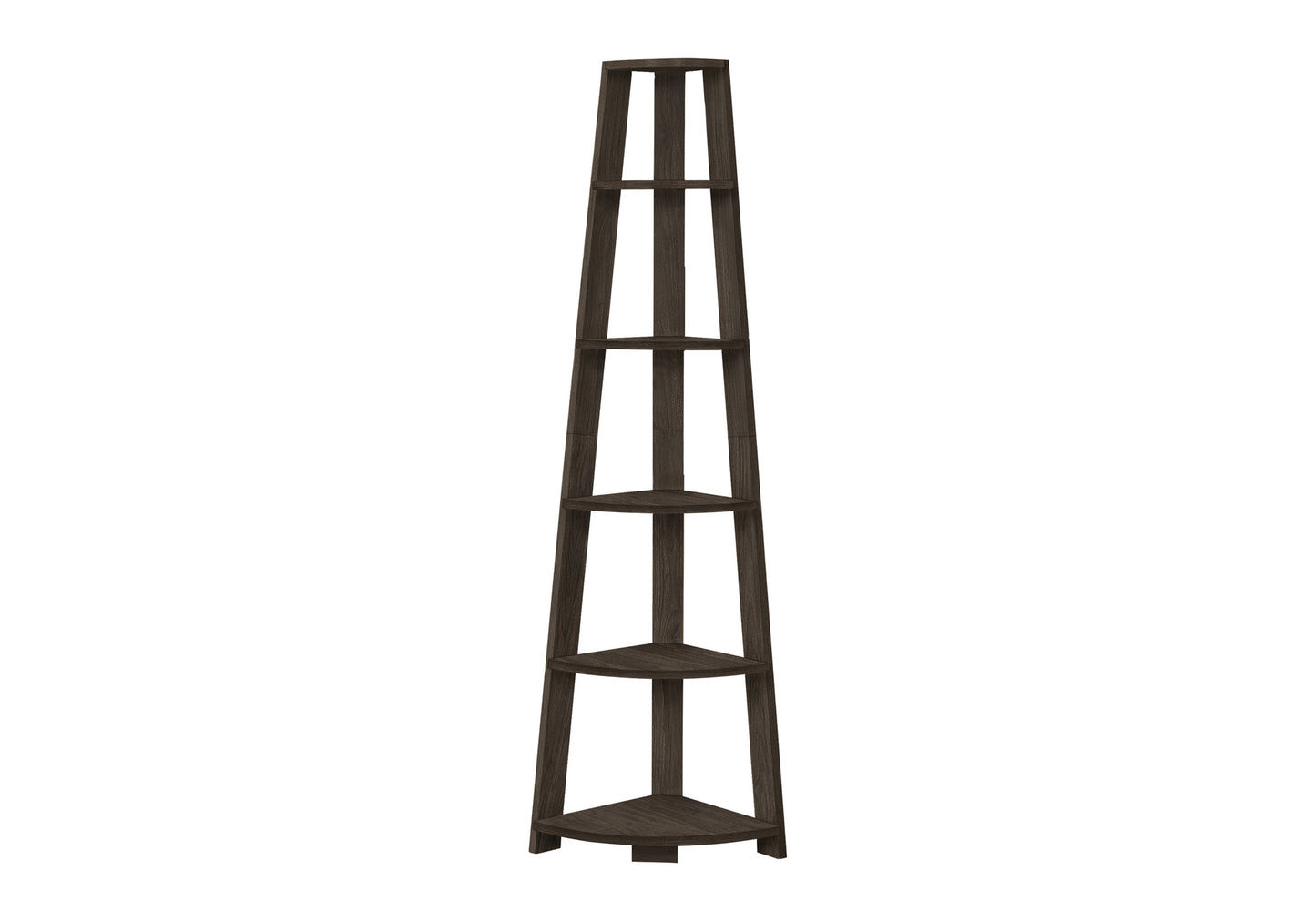 Bookshelf, Bookcase, Etagere, Corner, 5 Tier, 72"h, Office, Bedroom, Brown Laminate, Contemporary, Modern