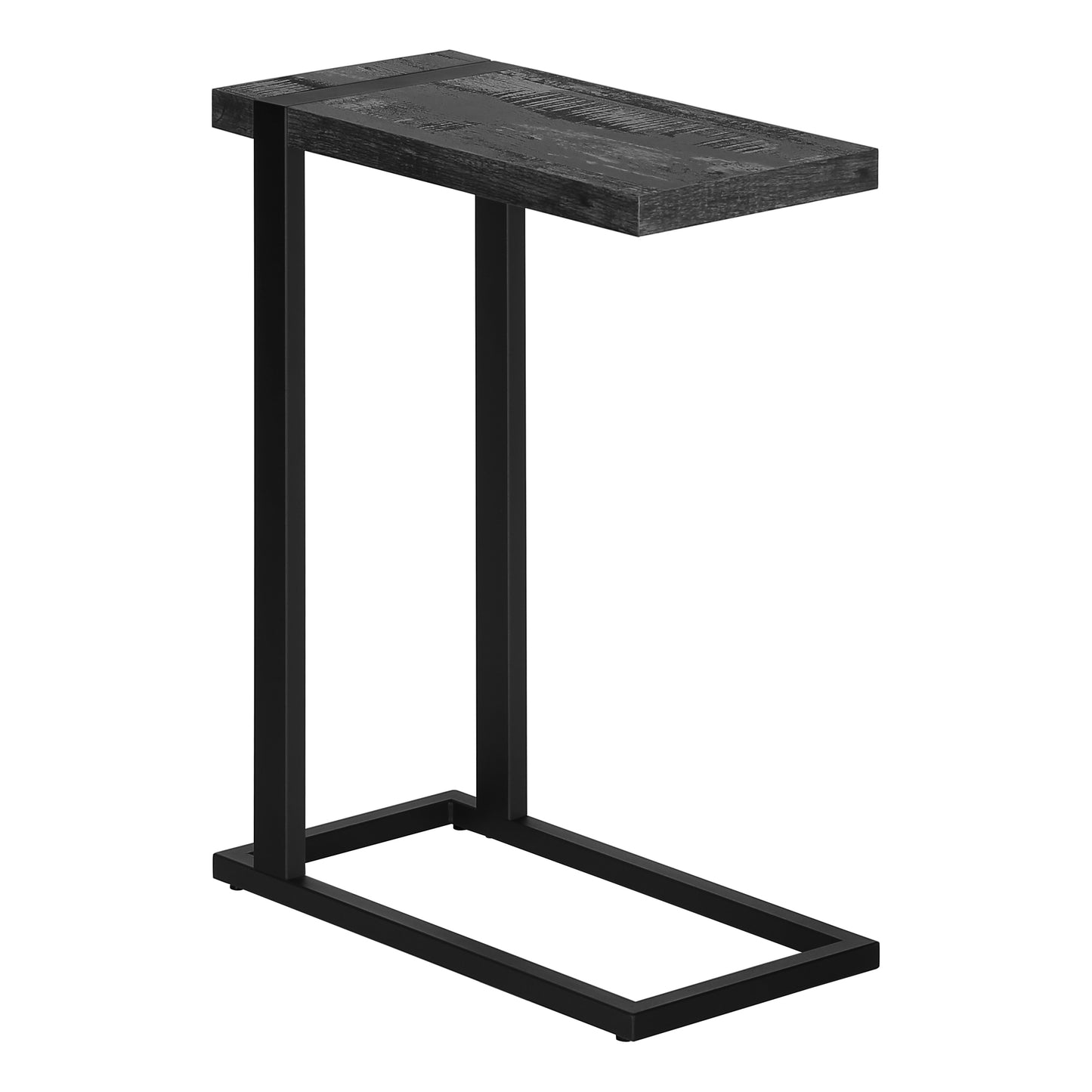 Accent Table, C-shaped, End, Side, Snack, Living Room, Bedroom, Black Laminate, Black Metal, Contemporary, Modern
