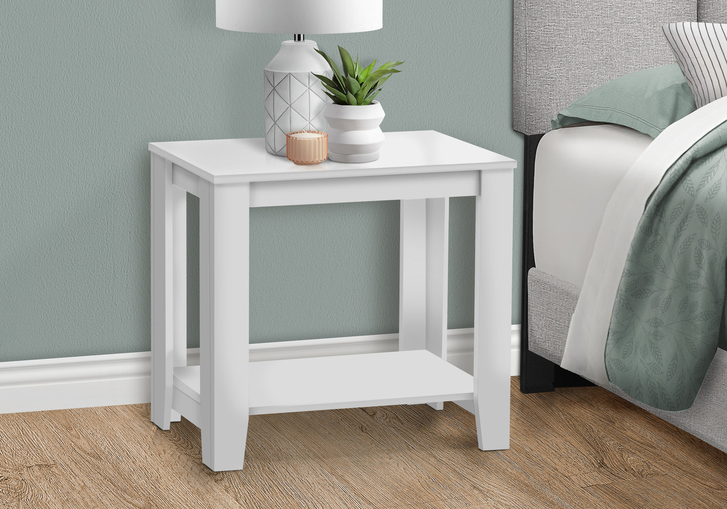 White Accent Table - 2 Tier Side Table, Nightstand for Bedroom or Living Room