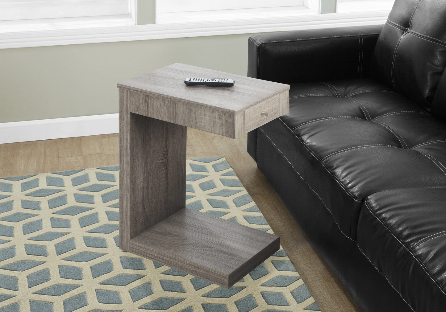 Accent Table, C-shaped, End, Side, Snack, Storage Drawer, Living Room, Bedroom, Brown Laminate, Contemporary, Modern