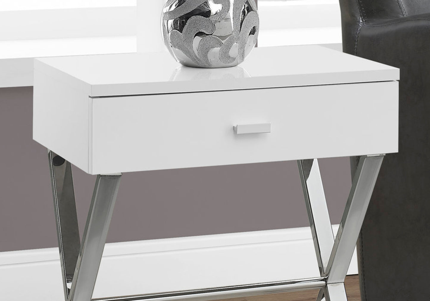 18 Inch White Side Table with Storage Drawer