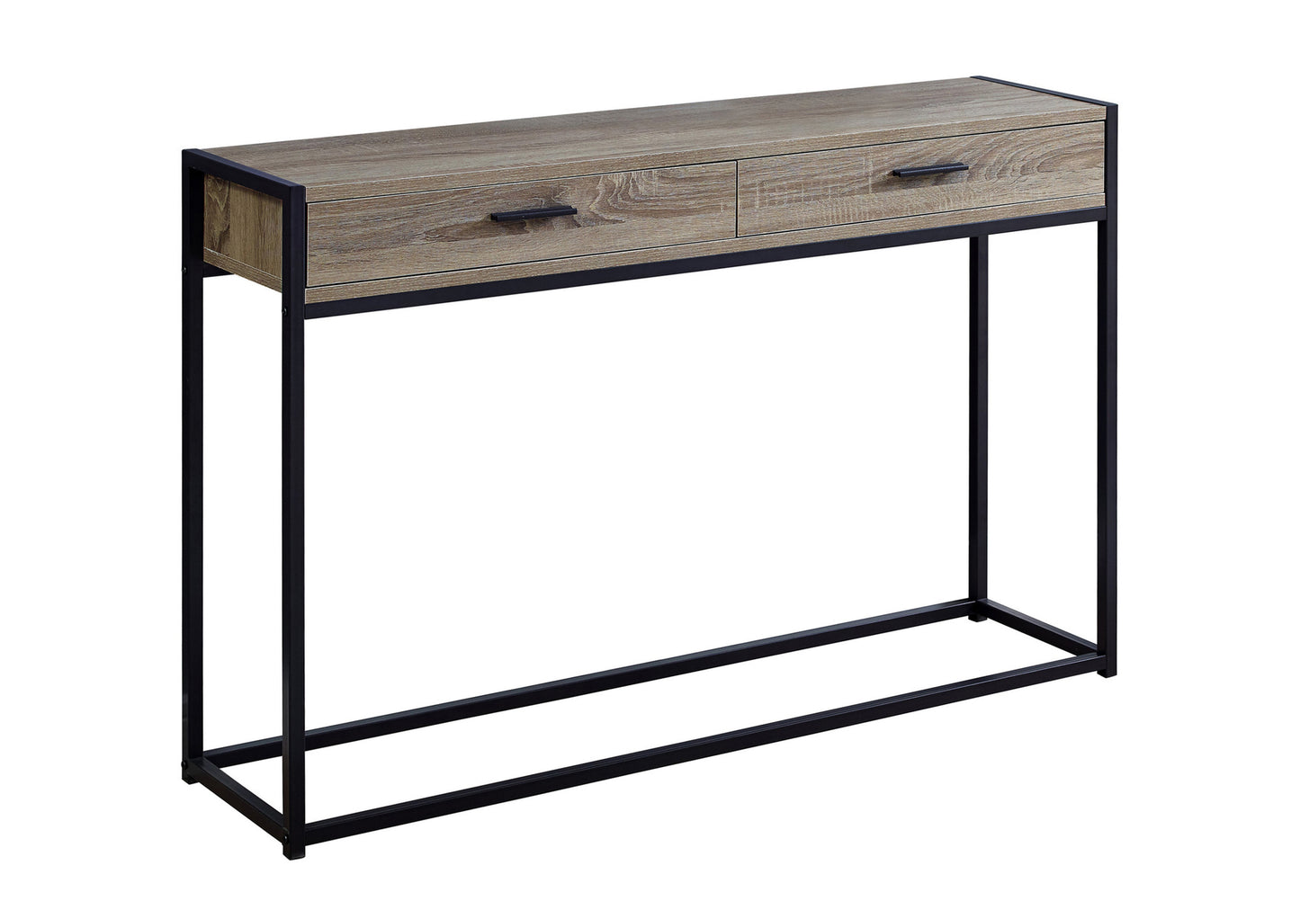Accent Table, Console, Entryway, Narrow, Sofa, Storage Drawer, Living Room, Bedroom, Brown Laminate, Black Metal, Contemporary, Modern