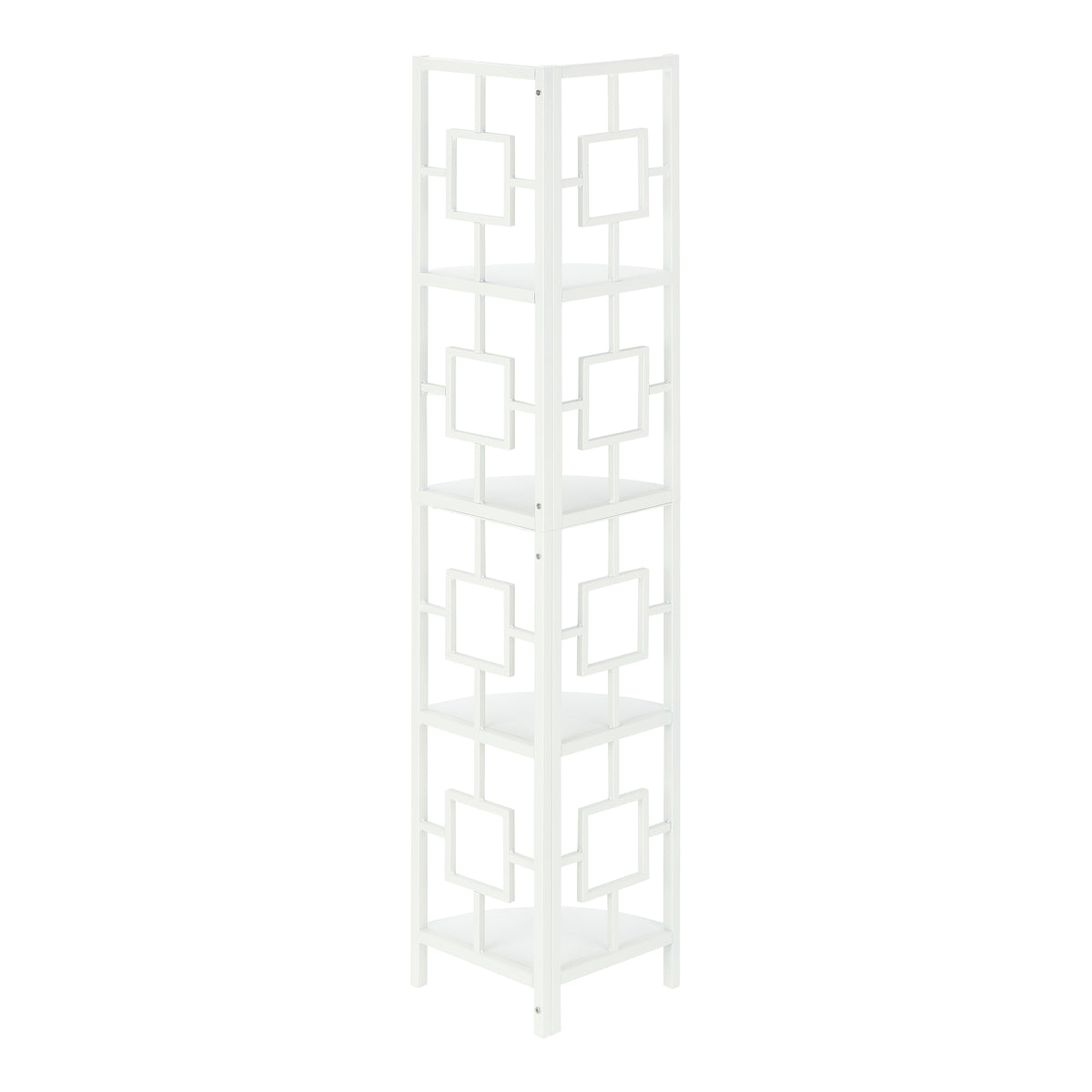 White Metal 4 Tier Corner Shelf - 62" Tall for Living Room