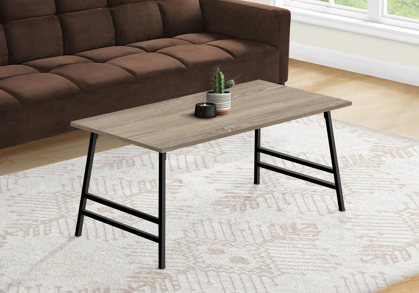 Coffee Table, Accent, Cocktail, Rectangular, Living Room, 40"l, Brown Laminate, Black Metal, Contemporary, Modern