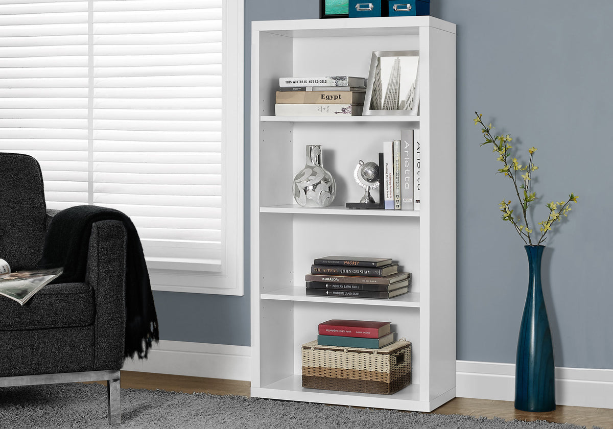 5-Tier White Bookshelf - 48" Tall Storage & Display Unit